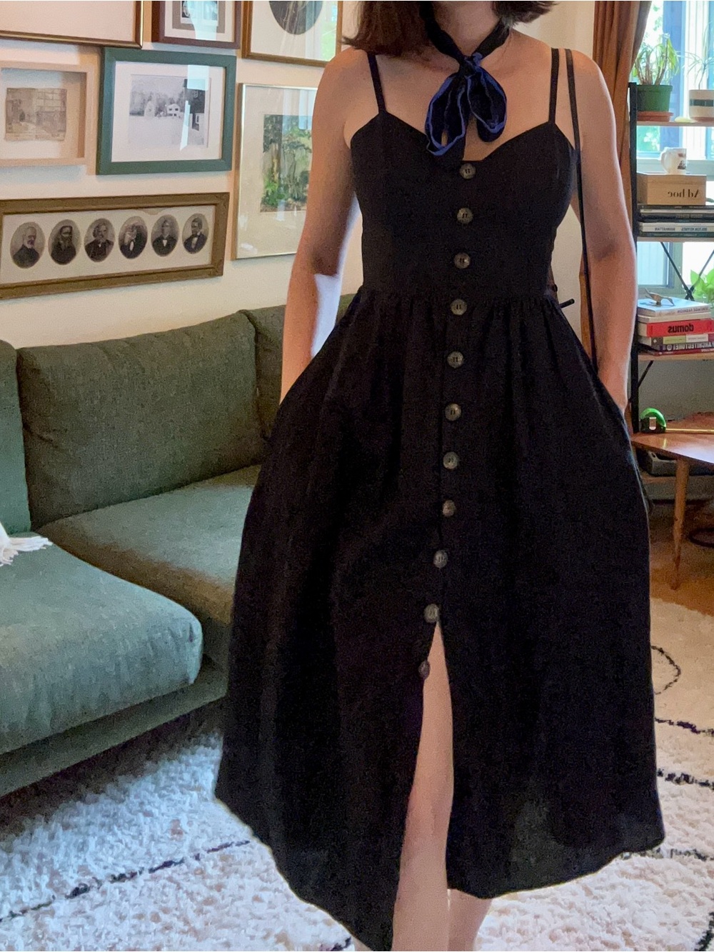 Reformation Black Linen Sweetheart Neckline Midi Dress